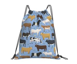 YOFIEN Set mit Bullen und Kühen, Bauernhoftiere, Rinder, Säugetiere, wasserabweisender Rucksack mit Kordelzug, für Damen und Herren, Sport- und Fitnessstudio-Sackpack