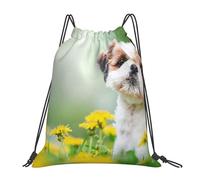 YOFIEN Shih Tzu, kleine süße Hunde, lockiger Welpe, Haustiere, Feld, wasserabweisender Rucksack mit Kordelzug, für Damen und Herren, Sport- und Fitnessstudio-Sackpack