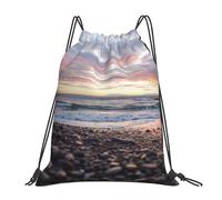 YOFIEN Strand-Sonnenuntergang-Kieselsteine, wasserabweisender Kordelzug-Rucksack für Damen und Herren, Sport- und Fitnessstudio-Sackpack