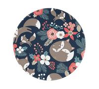 YOFIEN Tapis de Souris Rond 8 et 8 Pouces avec Motif de Renard, Fleur et Motif « Mon et Fille Fils », Bord Cousu