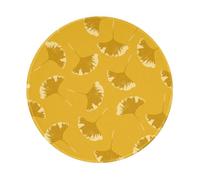 YOFIEN Tapis de Souris Rond 8x8 Pouces à Motif Floral de Feuilles de Ginkgo sur Fond Jaune Ocre, Bords Cousus