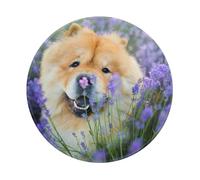 YOFIEN Tapis de Souris Rond 8x8 Pouces avec Motif de Chiens Chow-Chow Doux et Duveteux Bruns et Violets, Bord Cousu