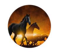 YOFIEN Tapis de Souris Rond 8x8 Pouces imprimé de Chevaux Noirs et de Nuages Rouges Lumineux, Bords Cousus