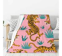 YOFIEN Tigres Dansant sur Un Tigre Asiatique Rose, doré, Orange et Noir, Couverture en Flanelle Super Douce, épaisse et Confortable, canapé Confortable 80"x60"