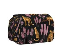 YOFIEN Trousse à Crayons à Motif léopard Tropical, Organiseur de Papeterie Portable à Double Couche