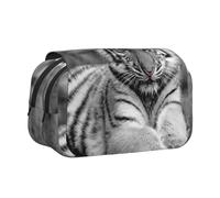 YOFIEN Trousse à Crayons à Motif Tigre Blanc, Organiseur de Papeterie Portable à Double Couche
