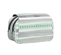 YOFIEN Trousse à Crayons à Rayures aquarelles Vert Menthe et Grises, Organiseur de Papeterie Portable à Double Couche