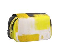 YOFIEN Trousse à Crayons Abstraite Grise et Jaune Simply Modern, Organiseur de Papeterie Portable à Double Couche