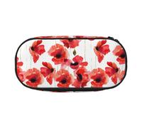 YOFIEN Trousse à Crayons Aquarelle Motif Coquelicot Rouge, Petite Trousse à Crayons de Grande capacité, Organiseur de Papeterie de Bureau