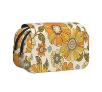 YOFIEN Trousse à Crayons colorée rétro années 70 à Fleurs, Organiseur de Papeterie Portable à Double Couche