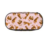 YOFIEN Trousse à Crayons de Grande capacité, Motif Animaux de Cirque, Tigres Mignons sur Fond Rose, Organiseur de Papeterie de Bureau