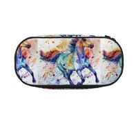 YOFIEN Trousse à Crayons de Grande capacité, Motif Cheval au Galop à l'aquarelle, Organiseur de Papeterie de Bureau