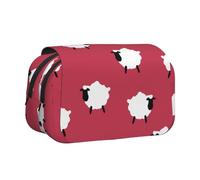 YOFIEN Trousse à Crayons imprimée en Forme de Mouton Blanc et Rouge, Motif Dessin animé Mignon, Organiseur de Papeterie Portable à Double Couche
