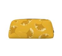 YOFIEN Trousse à Crayons Jaune Ocre à Motif de Feuilles de Ginkgo pour Filles, Pochette de Rangement avec Fermeture éclair