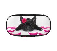 YOFIEN Trousse à Crayons Motif Bouledogue français et Rose de la Saint-Valentin, Petite Trousse à Crayons de Grande capacité, Organiseur de Papeterie de Bureau