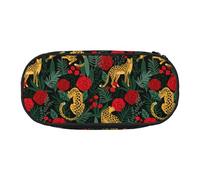YOFIEN Trousse à Crayons Motif léopard et Roses, Petite et Grande capacité, Organiseur de Papeterie de Bureau