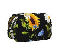 YOFIEN Trousse à Crayons Portable à Double Couche avec imprimé tournesols et Camomille