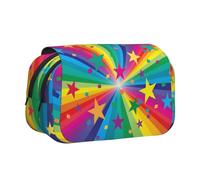 YOFIEN Trousse à Crayons Portable à Double Couche avec Motif Arc-en-Ciel et étoiles, Motif confettis et Rayons