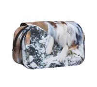 YOFIEN Trousse à Crayons Portable à Double Couche avec Motif Berger Australien et Beaux Chiens
