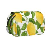 YOFIEN Trousse à Crayons Portable à Double Couche avec Motif Citrons Aquarelle Jaune Vif