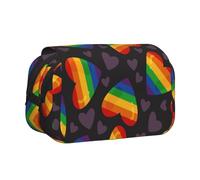 YOFIEN Trousse à Crayons Portable à Double Couche avec Motif cœur Arc-en-Ciel et fierté LGBT