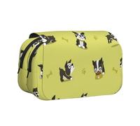 YOFIEN Trousse à Crayons Portable à Double Couche avec Motif de Chien Boston Terrier