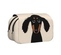 YOFIEN Trousse à Crayons Portable à Double Couche avec Motif Teckel et Chiot