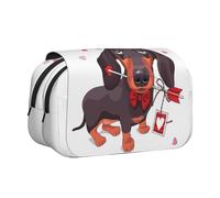 YOFIEN Trousse à Crayons Portable à Double Couche avec Motif Teckel et Chiot