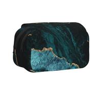 YOFIEN Trousse à Crayons Portable à Double Couche en marbre émeraude Bleu Sarcelle et Paysage