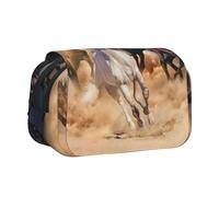 YOFIEN Trousse à Crayons Portable à Double Couche, Motif Cheval Sauvage Courant Contre Une tempête de Sable