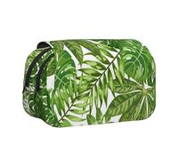YOFIEN Trousse à Crayons Portable à Double Couche, Motif Feuilles Tropicales, Feuillage Exotique, Jungle, Plantes, Nature, Vert