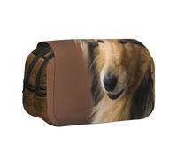 YOFIEN Trousse à Crayons Portable à Double Couche pour Chiens, Motif Rough Collie Lassie, Grands Chiens Duveteux