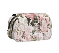 YOFIEN Trousse à Crayons Portable à Double Couche, Style Shabby Chic et Vintage, Motif Roses Roses sépia