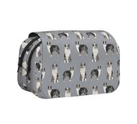 YOFIEN Trousse à Crayons Simple et Grise, Motif Berger Australien Bleu Merle, Organiseur de Papeterie Portable à Double Couche