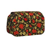 YOFIEN Trousse à Crayons Traditionnelle Russe Khokhloma, Organiseur de Papeterie Portable à Double Couche