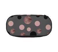 YOFIEN Trousse élégante en Faux Or Rose avec Cercles Noirs et Roses, Petite Trousse à Crayons de Grande capacité, Organiseur de Papeterie de Bureau