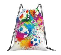 YOFIEN Wasserabweisender Kordelzug-Rucksack mit bunten Spritzern auf dem Fußballfeld für Damen und Herren, Sport- und Fitnessstudio-Sackpack