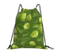 YOFIEN Wasserabweisender Rucksack mit Kordelzug, Motiv: grünes Hopfen- und Blättermuster, für Damen und Herren, Sport- und Fitnessstudio-Sackpack