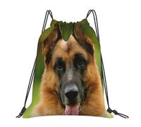YOFIEN Wasserabweisender Rucksack mit Kordelzug, Motiv: Happy German Shepherd, für Damen und Herren, Sport- und Fitnessstudio-Sackpack