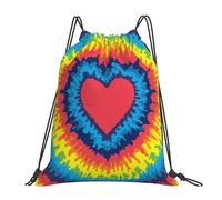 YOFIEN Wasserabweisender Rucksack mit Kordelzug, Motiv: Herz, Liebe, Regenbogen, Batik, für Damen und Herren, Sport, Fitnessstudio