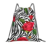 YOFIEN Wasserabweisender Rucksack mit Kordelzug, Motiv: Rote Blume, Tier, Zebra, für Damen und Herren, Sport, Fitnessstudio, Sackpack