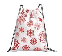YOFIEN Wasserabweisender Rucksack mit Kordelzug, Motiv: Rote Schneeflocke, weiße Weihnachten, für Damen und Herren, Sport, Fitnessstudio, Sackpack