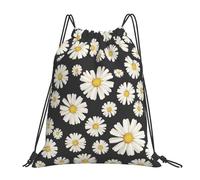 YOFIEN Wasserabweisender Rucksack mit Kordelzug, Motiv: schöne weiße Gänseblümchen, für Damen und Herren, Sport, Fitnessstudio, Sackpack