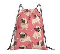 YOFIEN Wasserabweisender Rucksack mit Kordelzug, Motiv: Valentinstag, Herz, Mops, Hund, für Damen und Herren, Sport, Fitnessstudio, Sackpack