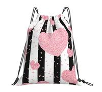 YOFIEN Wasserabweisender Rucksack mit Kordelzug und romantischem Herz-Design, Roségold, Paillettenstreifen, für Damen und Herren, Sport- und Fitnessstudio-Sackpack