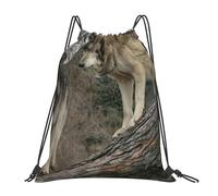 YOFIEN Wasserabweisender Rucksack mit Kordelzug und Wolf-Aufdruck für Damen und Herren, Sport- und Fitnessstudio-Sackpack