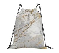 YOFIEN Weiß, Grau, Silber, Perlmutt, Gold, Pinsel, Marmor, wasserabweisend, Kordelzug-Rucksack für Damen und Herren, Sport, Fitnessstudio, Sackpack