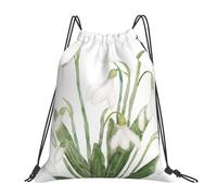 YOFIEN Weiße Schneeglöckchen-Blume, botanische Aquarellmalerei, wasserabweisender Rucksack mit Kordelzug, für Damen und Herren, Sport- und Fitnessstudio-Sackpack