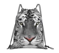 YOFIEN Weißer, schöner Rucksack mit Tiger-Print, wasserabweisend, Kordelzug, für Damen und Herren, Sport- und Fitnessstudio-Sackpack