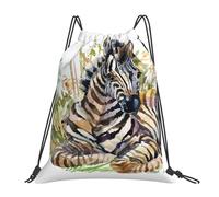 YOFIEN Wildes Tier, Aquarell, schwarz-weiß gestreifte Zebras mit Gras, wasserabweisender Kordelzug-Rucksack für Damen und Herren, Sport- und Fitnessstudio-Sackpack